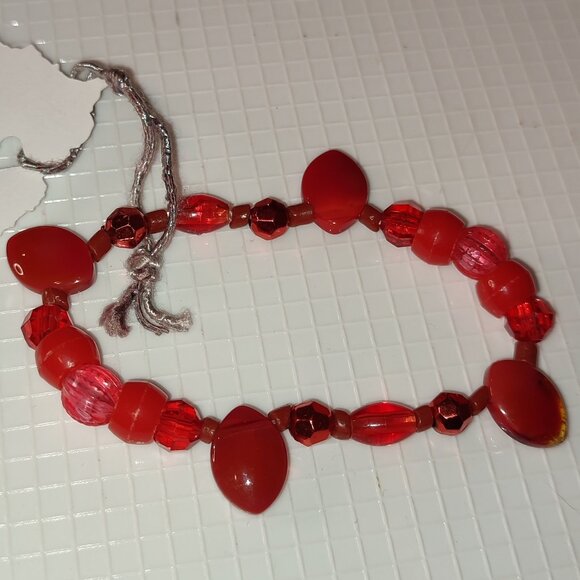 Red Stones Bracelet Medium Hand Wrist Beads Handmade Handcrafted Elastic - Picture 1 of 6